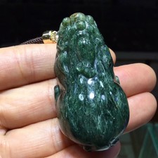 48 26.5 22mm A  Natural green rutilated Quartz carved Crystal Energy Pendant