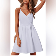 STYLEWORDV NeckFloral/Solid Spaghetti StrapSummer CasualSwingSundress withPocket