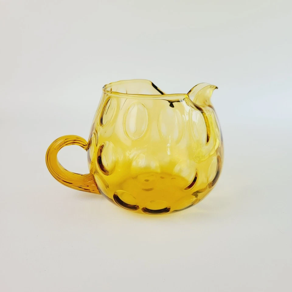 Jarro de vidro italiano vintage soprado à mão e copos de suco âmbar art déco jantar - Imagem 2 de 4