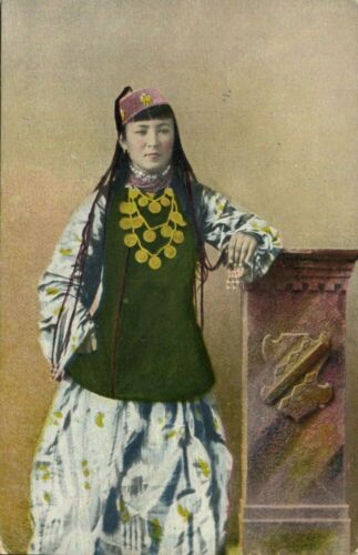 uzbekistan russia, Types of Central Asia, Sart Girl with long Hair 1917 Postcard - Afbeelding 1 van 2