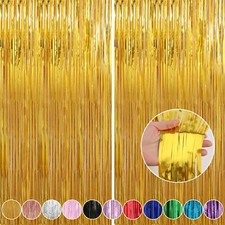 2 Pack Gold Foil Fringe Curtains Party Decorations Gold Tinsel Curtain Backdr...