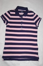 Womens S/S Polo Shirt LIGHT PINK NAVY BLUE STRIPE Cap Sleeve S 4-6