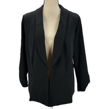 Bar III 3/4 Ruched Sleeve Lightweight Open Front Blazer - Black - size OX