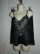 Vintage black Lace Camisole Slip Skirt Sz 34 M JC Penney Applause deep slit