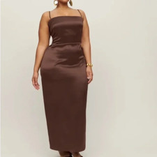 Reformation | Frankie 100% Silk Maxi Slip Es Dress in Brown Plus Size 16