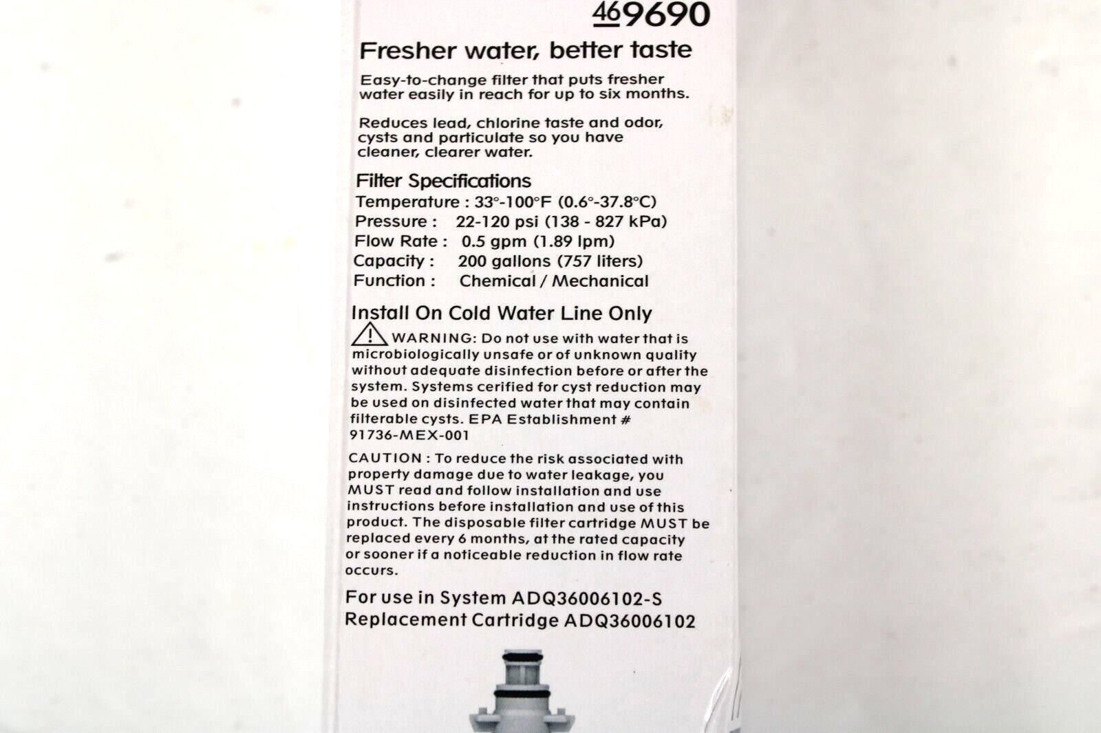 Genuine OEM Kenmore Clear 469690 469690 Refrigerator Water Filter