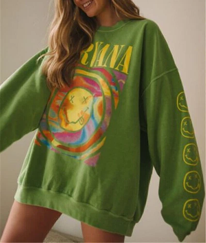 New Nirvana Smiley Face Crewneck Sweatshirt Casual hoodie Heliconia Color Giftš§„ - Picture 10 of 15