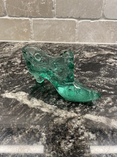 Made 2 Years Only Fenton Sea Mist Green Cabbage Rose + Fenton Clear Glass Shoes