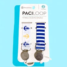 Baby Nautical PaciLoop Pacifier Holder 2 Pack Stripes Anchors Clips on Clothing
