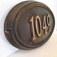 USED #1049 Address Plaque House Number Sign, Bronze/Brass 15x9.5'' OVAL FRAME