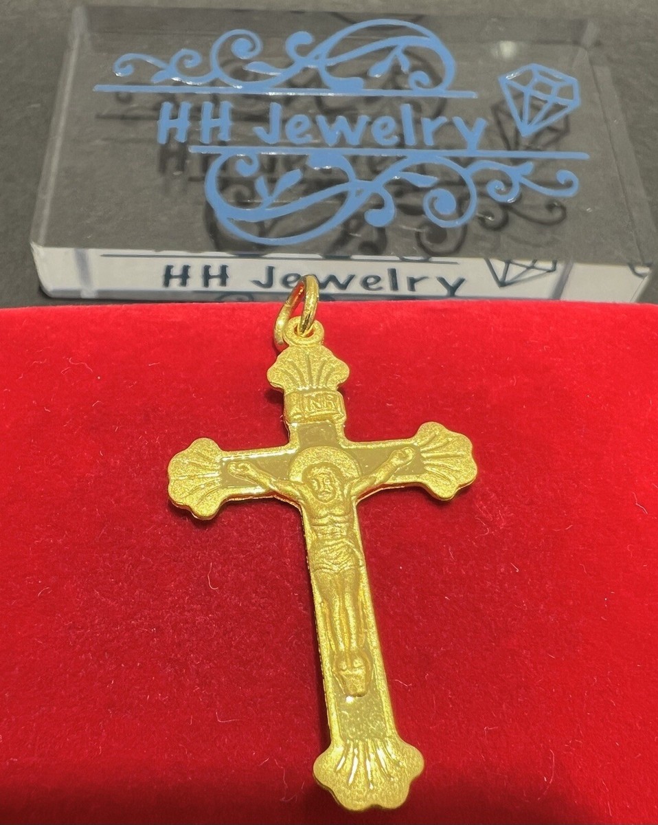 24K Yellow Gold Crucifix Cross Pendant