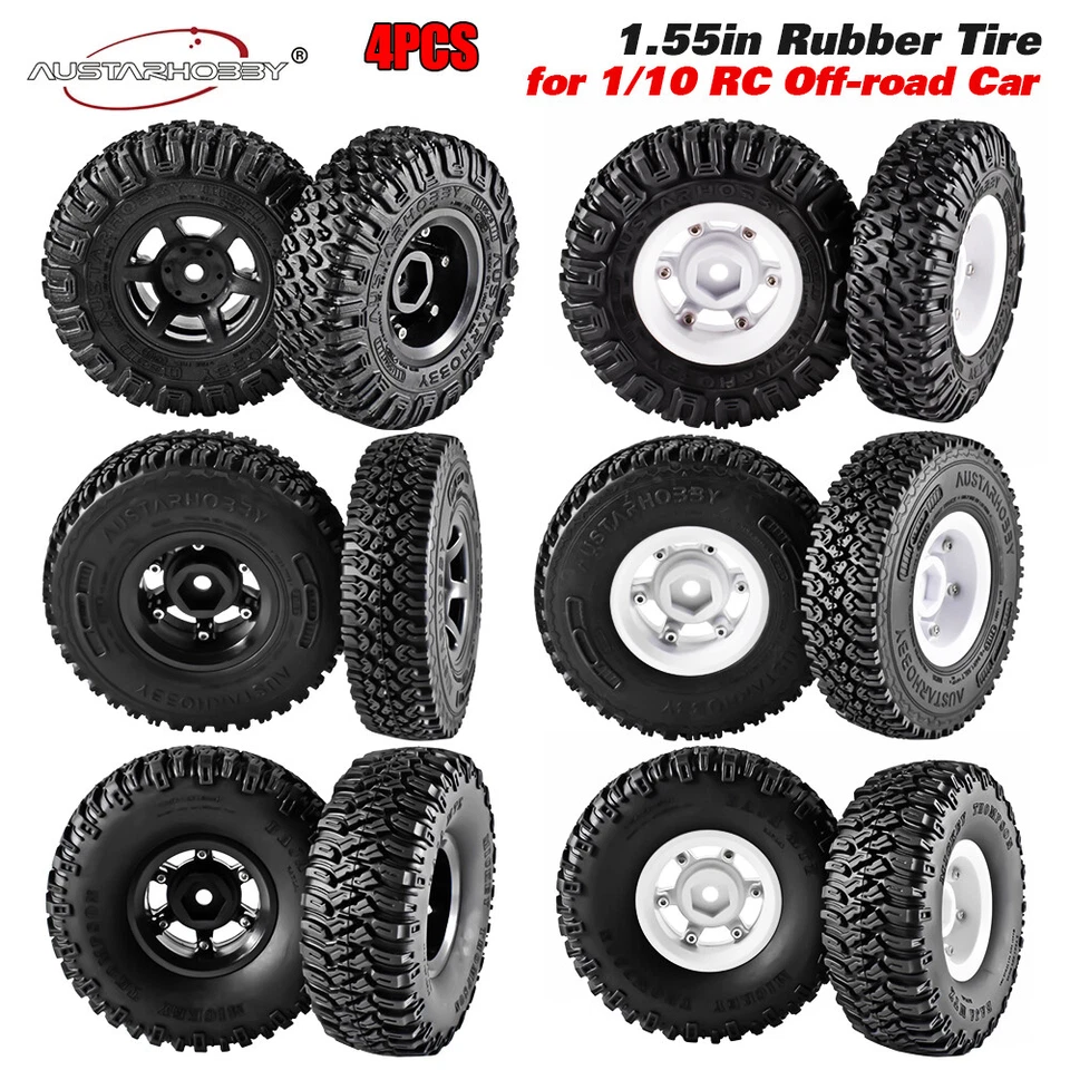 AUSTARHOBBY RC Reifen 1.55" Radfelge Gummi Tires für 1/10 RC Crawler Axial Auto - Bild 2 von 4