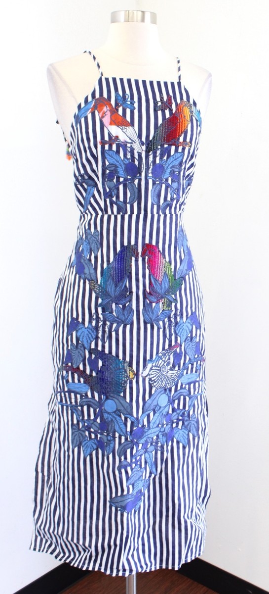 NWT Farm Rio Blue Striped Embroidered Applique Midi Dress Size XS Bird Tropical | eBay NWT Farm Rio Blue Striped Embroidered Applique Midi Dress Size XS Bird Tropical | eBay