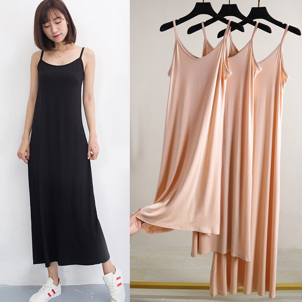 Women Long Cami Slip Dress Maxi Dress Sleepwear Full Slip Night Dress  Chemise