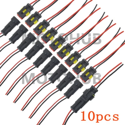 MOTOHUB 20x Waterproof Electrical Wire Connector Plug Cable Superseal Amp/Tyco 2Pin 12V