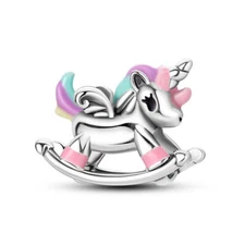 Unicorn Rocking Horse Charm Genuine Sterling silver 925 Rainbow Pony Bead
