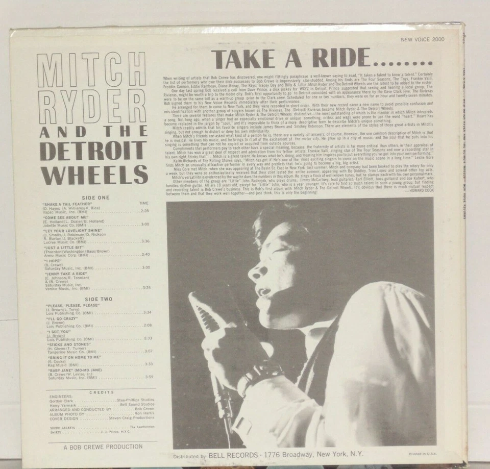 MITCH RYDER DETROIT WHEELS Take A Ride LP Orig 1966 VG+ Plays Well New Voice - Image 2 of 3
