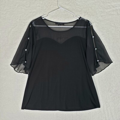 Atelier 29 Womens XL Blouse Top Sheer Black 