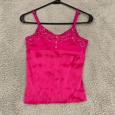 Limited Too Y2K Tank Womens XS / Lace Pink Feminine Ribbed Henley Sequins