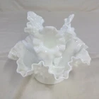 Vintage Fenton Hobnail Milk Glass 3 Horn Trumpet Epergne Vase Ruffled Bowl Retro