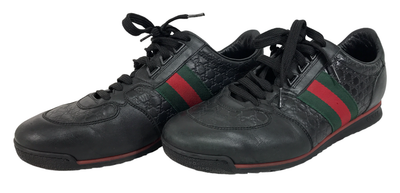 Gucci Micro Guccissima 233334 Men's Black Leather Web Sneakers Size - US 9.5