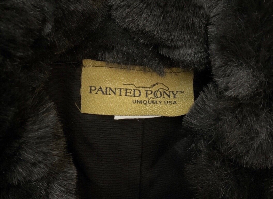 Giacca in pelliccia sintetica da donna pony verniciata taglia M nera chiusura con cerniera