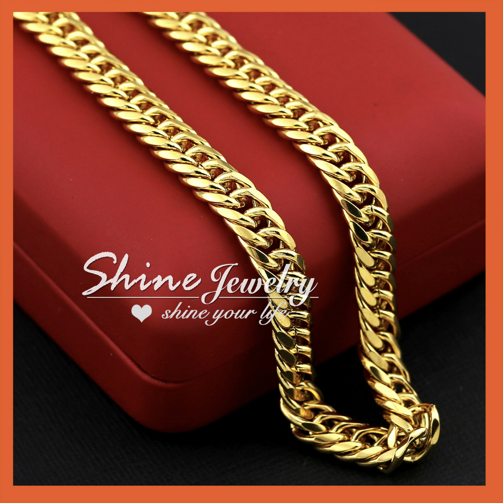 9K YELLOW GOLD FILLED DIAMOND CUT DOUBLE CURB CHAIN MEN XMAS GIFT SOLID