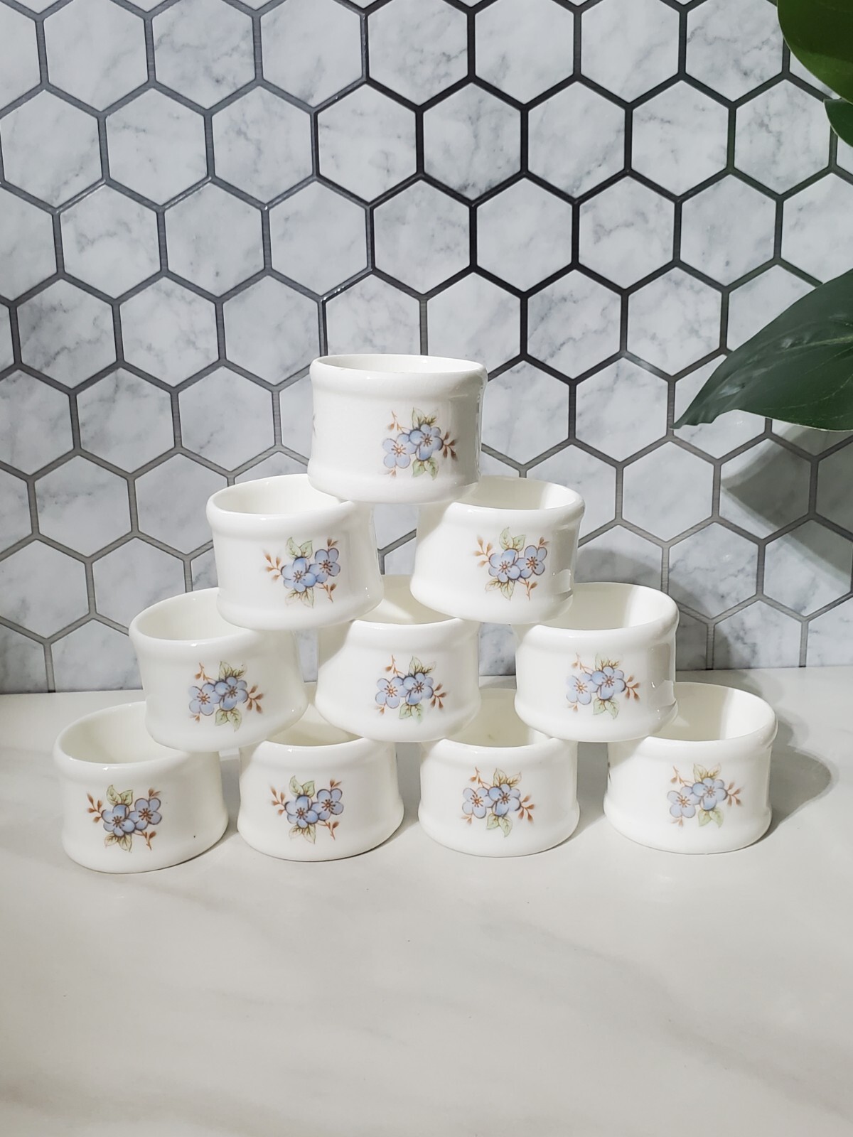 Vintage Ceramic Napkin Rings with Blue Flowers, Set of 10 eBay
