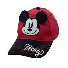 Disney Mickey Mouse Red Black Kids Baseball Cap 3D Ears Adjustable Strap NEW NWT