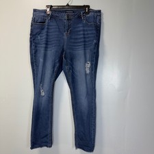 Vigoss Jagger Skinny Distressed Jeans 'Whatever' Embroidered Hem Size 16 L27