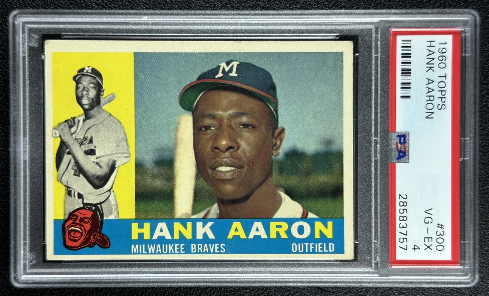 HANK AARON PSA 4 1960 TOPPS BASEBALL #300 BRAVES HOF 3757 view 1