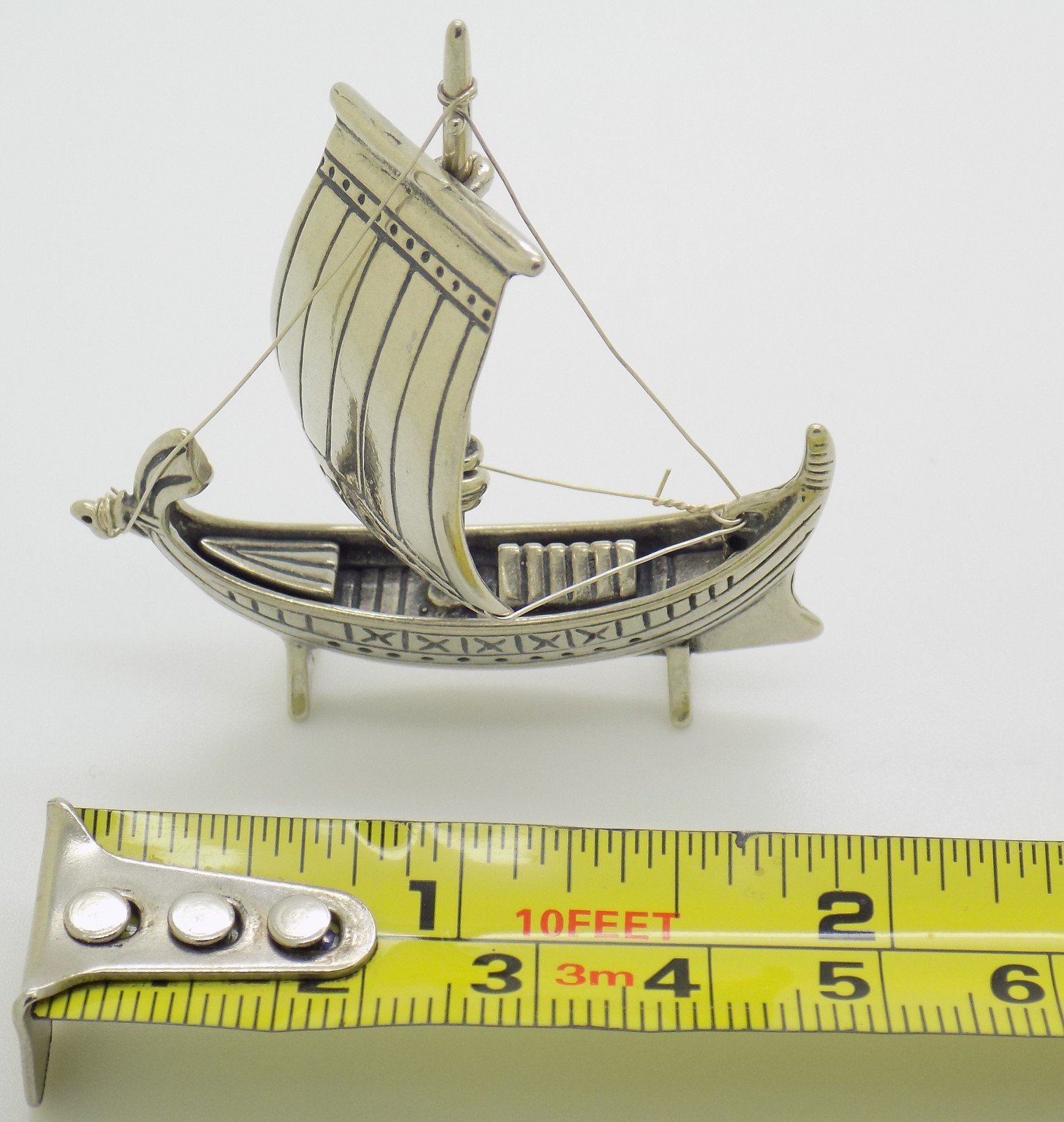 Vintage Italian Handmade Genuine Silver Ancient Vessel Figurine Solid Miniature