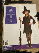 Suit Yourself Girls Lil' Witch Costume Black Size 4-6 Dress Hat Belt