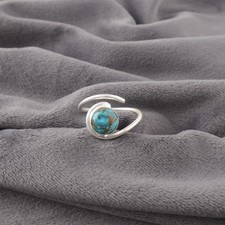 Sterling Silver Round Blue Copper Turquoise Band Promise New Mother Ring Jewelry