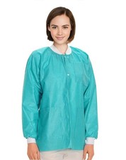 Teal Disposable Lab Jackets, X-Large - 100 Pack, 45 GSM, Knit Cuffs, 3 Pockets