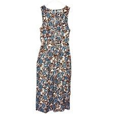 Madewell Sleeveless V-neck Peephole Floral Midi Dress White Brown Blue 10