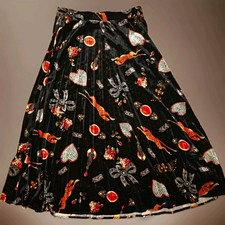 Maeve by Anthropologie Black Pleated Midi Skirt Floral Heart Print Size S