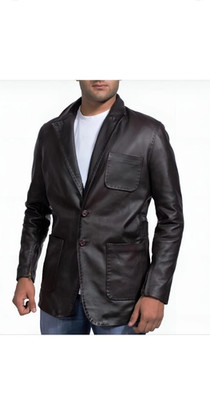 Men's  Slim Fit Vintage Black Distressed Cafe Real Leather Coat