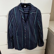 Navy Blue Striped Button Down Long Sleeve Collared Shirt Women Medium Never Worn