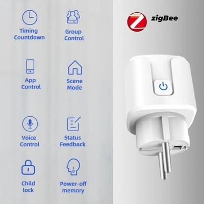 20A Tuya Zigbee Smart Plug EU Socket Power Monitoring Alexa Google
