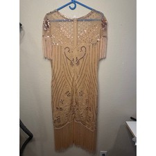 Women's XL Gatsby Flapper Dress Beaded Sequin Fringe Dress