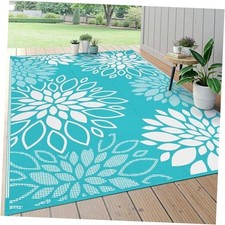  Waterproof Outdoor Rug 5x8 for Patios, Floral Reversible Plastic Straw Rug 