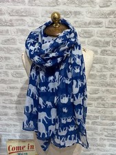 Sheer chiffon loose weave scarf wrap blue elephant & baby (pull) oblong S1264