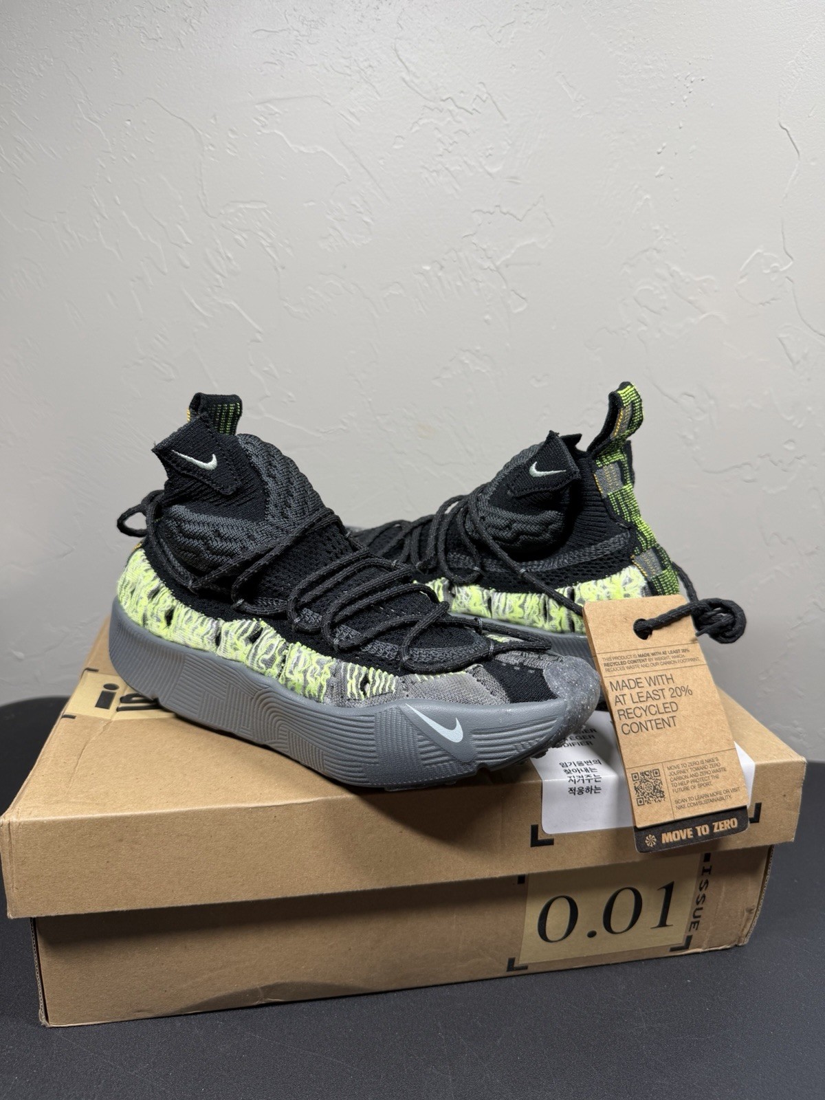 Nike ISPA Sense Flyknit High Top Sneakers Black Neon Green Gray CW3203-003