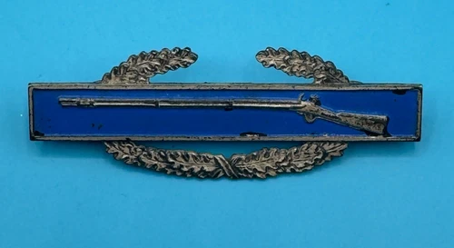 Vtg Sterling Silver US Army Military Rifle Blue Enamel Combat Medal Award WW2
