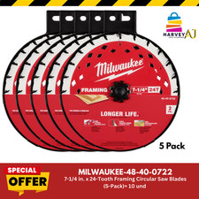 Milwaukee Tool 48-40-0722 7-1/4" 24T Framing Circular Saw Blade (5-Pack)