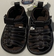 First Steps Baby Infant Crib Shoes Pre-walk Sandals Faux Leather Brown NB 0-3M