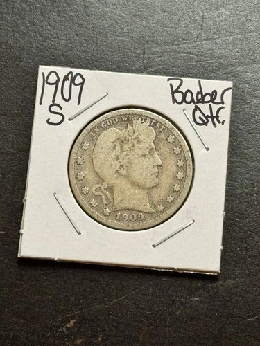 1909 S Barber Silver Quarter Good Better Date U.S. 25c Type Coin (Raw18326)