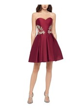BLONDIE Womens Sweetheart Neckline Above The Knee Party Fit + Flare Dress