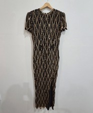 Vtg Beaded Silk Black And Gold Sequin Stenay Gown Dress Size 6